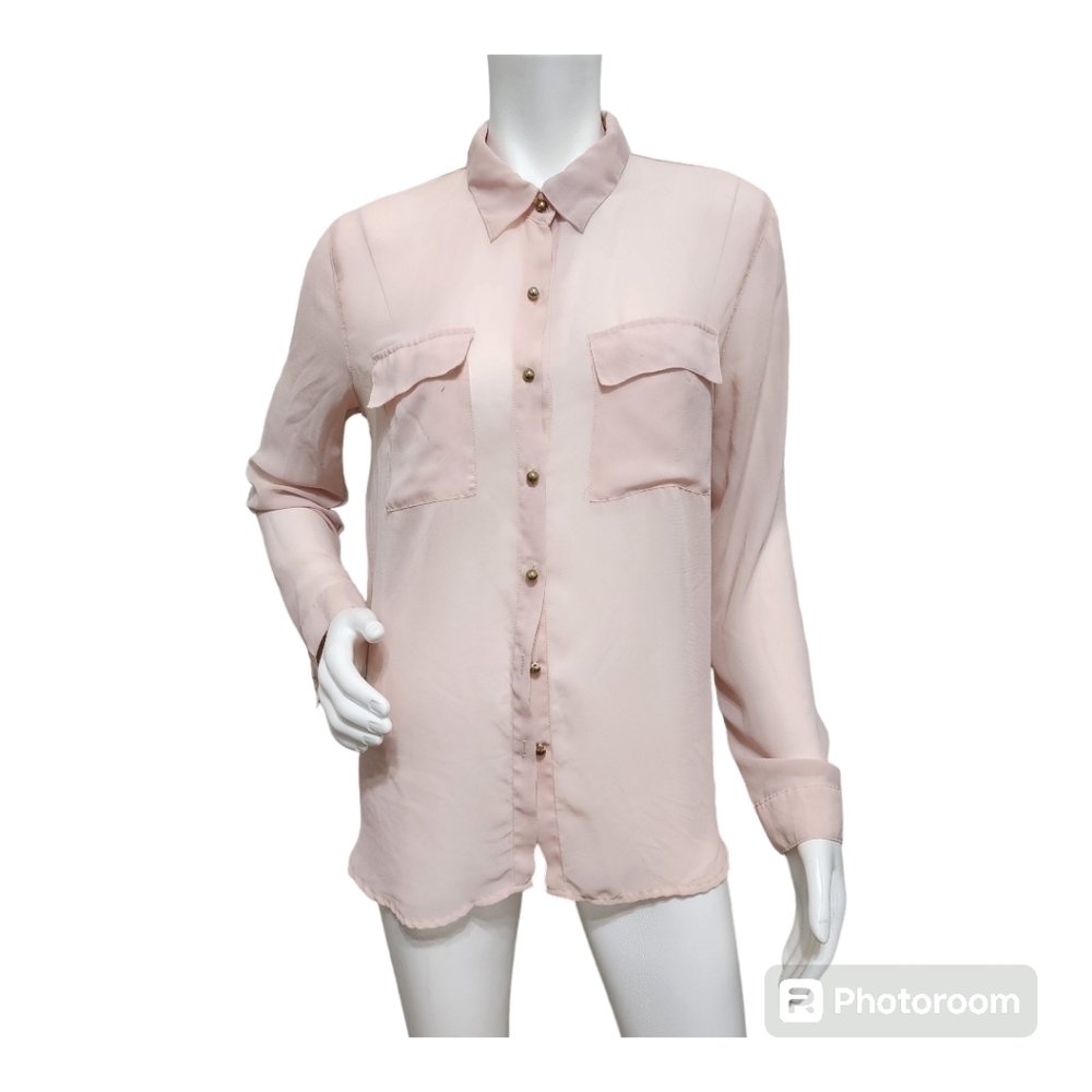Timing Sheer Button Down Pink Blouse Size L